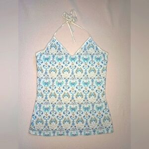 Vintage Express Y2K Halter Camisole Tank Top Large Bra Blue Hippie Festival